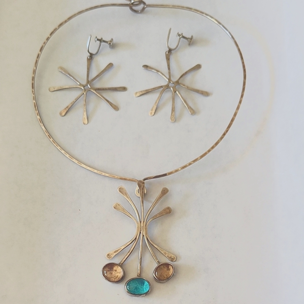 Artisanal Sterling & Glass Necklace Earrings Set